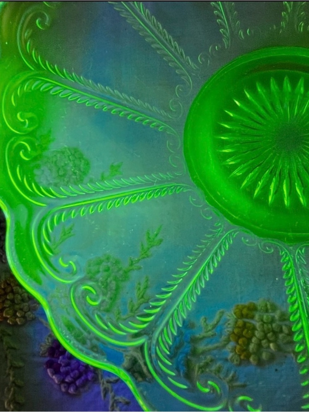 Vintage Uranium Glass Console Bowl 1930s Depression Glass Glows Under UV Light